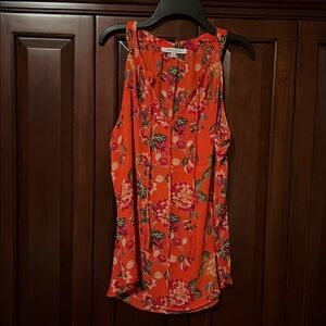 Rose+Olive orange and red floral print sleeveless blouse size Large